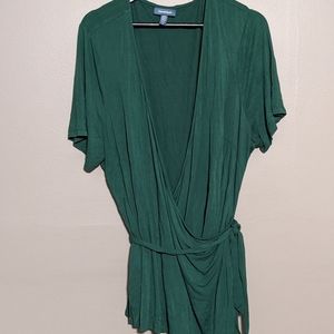 ModCloth 2X Emerald Green Short Sleeve Wrap Top